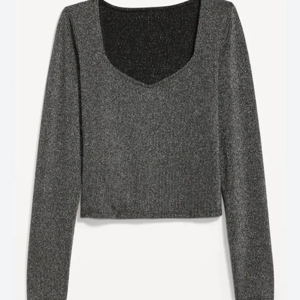 NWT, Old Navy, Sparkly, Sweetheart Neckline, Gray, Long Sleeve Shirt | Women’s L